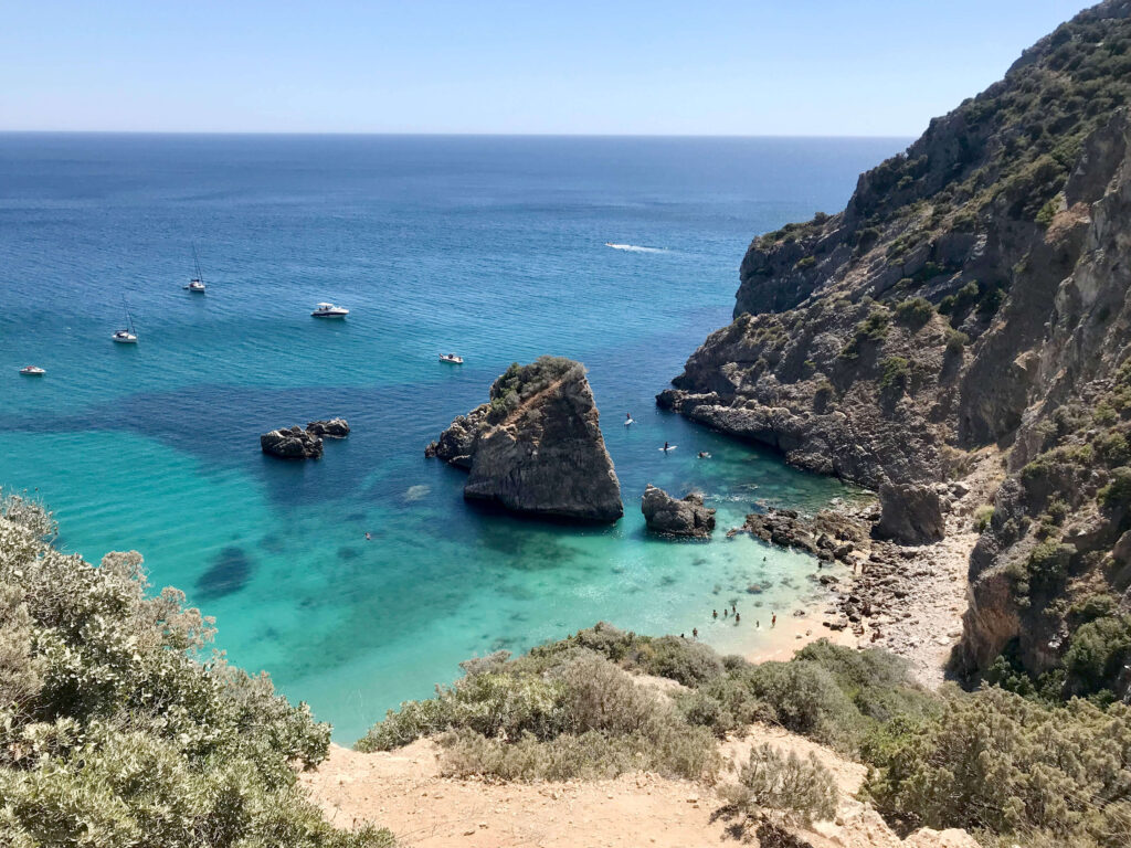 View looking down to a beach in the Arrabida Park, Portugal