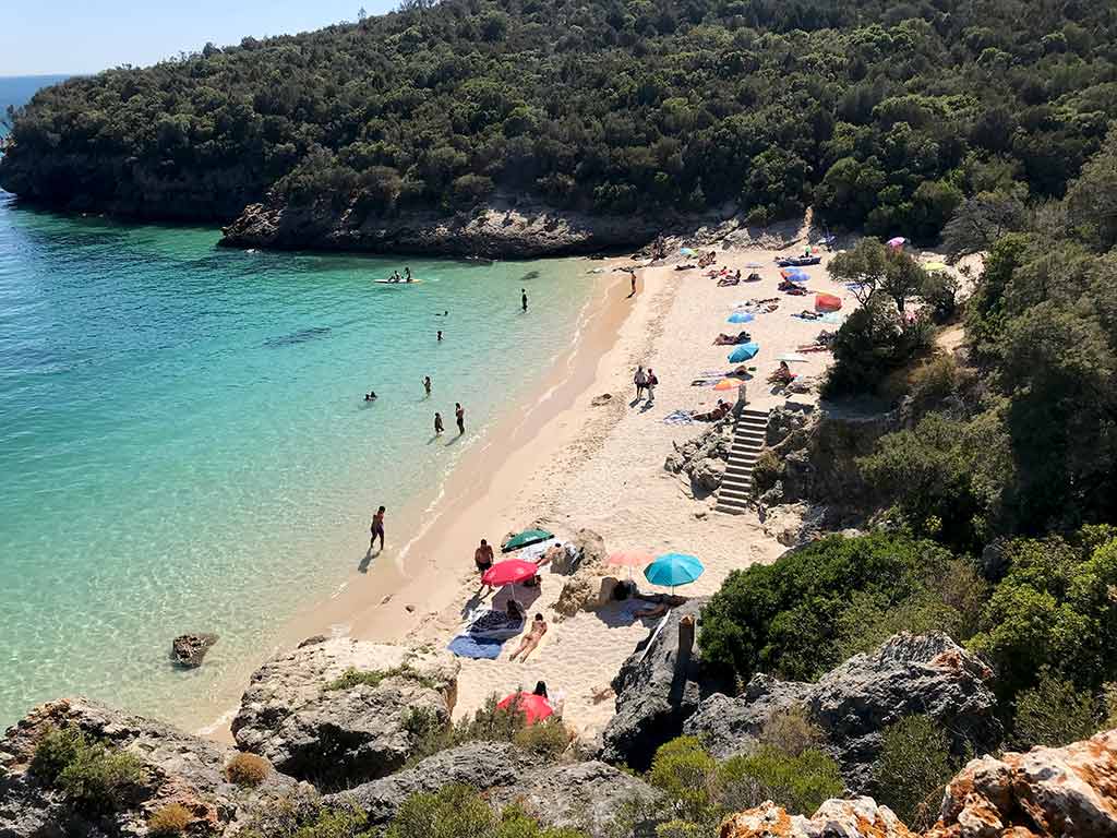 View looking down on Galapinhos Beach in the Serra da Arrabida